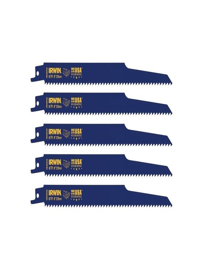 IRWIN Tools Reciprocating Saw Blade, Wood- and Nail-Embedded Wood-Cutting, 9-Inch 6 TPI, 5 Pack (372956P5) - Image 1