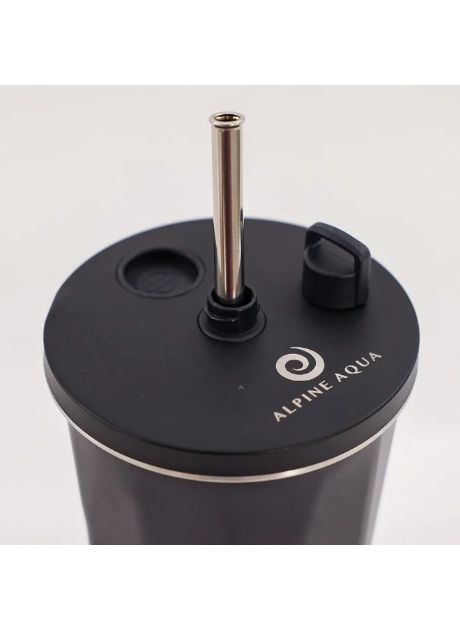 DANUBE HOME Alpine Aqua Travel Tumbler Stainless Steel Vacuum Insulated with Lid and Straw Black 600ml