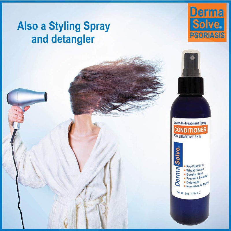 Dermasolve Psoriasis Leave-In-Treatment and Styling Spray Conditioner for Seborrheic Dermatitis, Sensitive Skin, Detangle, De-Flake, Soothing Anti Dandruff, Dry Scalp Repair for Damaged Hair - Image 4