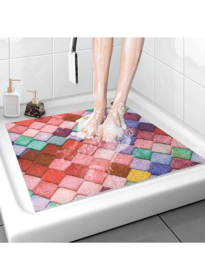 دش حصيرة غير انزلاق, 24x 24 بوصة مربع, ناعمة راحة حمام حصيرة مع ثقوب الصرف الصحي, PVC Loofah تدليك دش أرضية حصيرة للدش, حمام, المناطق الرطبة, التجفيف السريع - Image 1
