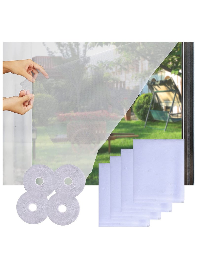 4 Packs of Washable and Reusable Self-Adhesive Fly Screen Nets for Windows, Includes 4 Rolls of White Tape, 1.3M x 1.5M, Effectively Blocks Insects and Mosquitoes - Image 1