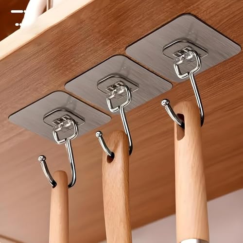 Zollyss Large Plastic Adhesive Hooks Heavy Duty Waterproof Wall Hooks for Towels Coats Kitchen Bathroom Home Office Stainless Steel Hangers No Drill Reusable Strong 5kg Sticky Hooks (Pack of 10) - Image 2
