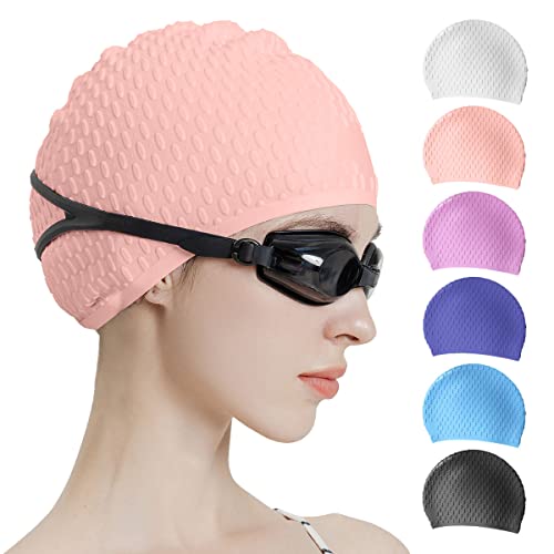 Tripsky Silicone Swim Cap,Comfortable Bathing Cap Ideal for Curly Short Medium Long Hair, Swimming Cap for Women and Men, Shower Caps Keep Hairstyle Unchanged (Peach) - Image 1
