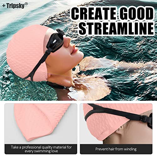 Tripsky Silicone Swim Cap,Comfortable Bathing Cap Ideal for Curly Short Medium Long Hair, Swimming Cap for Women and Men, Shower Caps Keep Hairstyle Unchanged (Peach) - Image 5