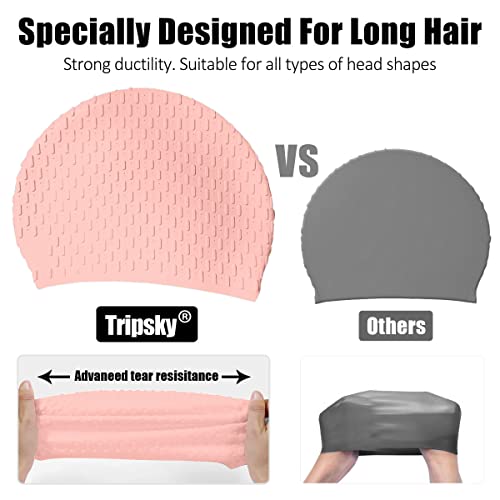 Tripsky Silicone Swim Cap,Comfortable Bathing Cap Ideal for Curly Short Medium Long Hair, Swimming Cap for Women and Men, Shower Caps Keep Hairstyle Unchanged (Peach) - Image 4