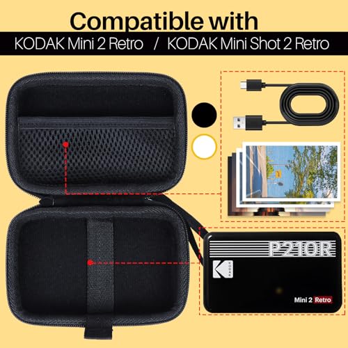 Lebakort Hard Case Compatible with KODAK Mini 2 Retro P210R / Mini Shot 2 Retro C210R Instant Digital Camera Photo Printer, Black Case - Image 3