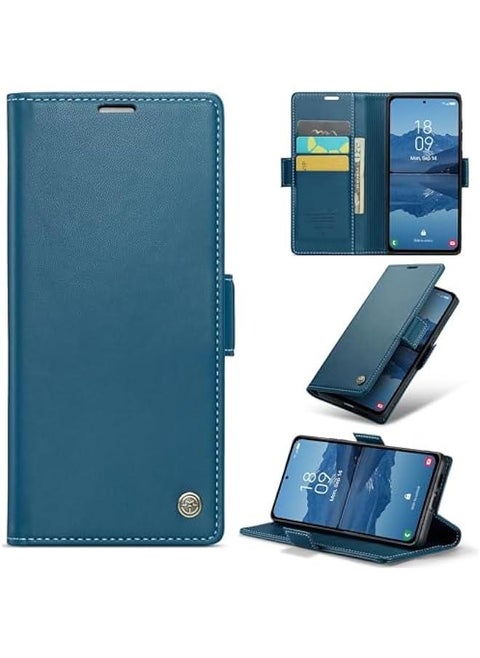 RFID Blocking Blue PU Leather Wallet Case for Xiaomi Redmi Note 13 4G