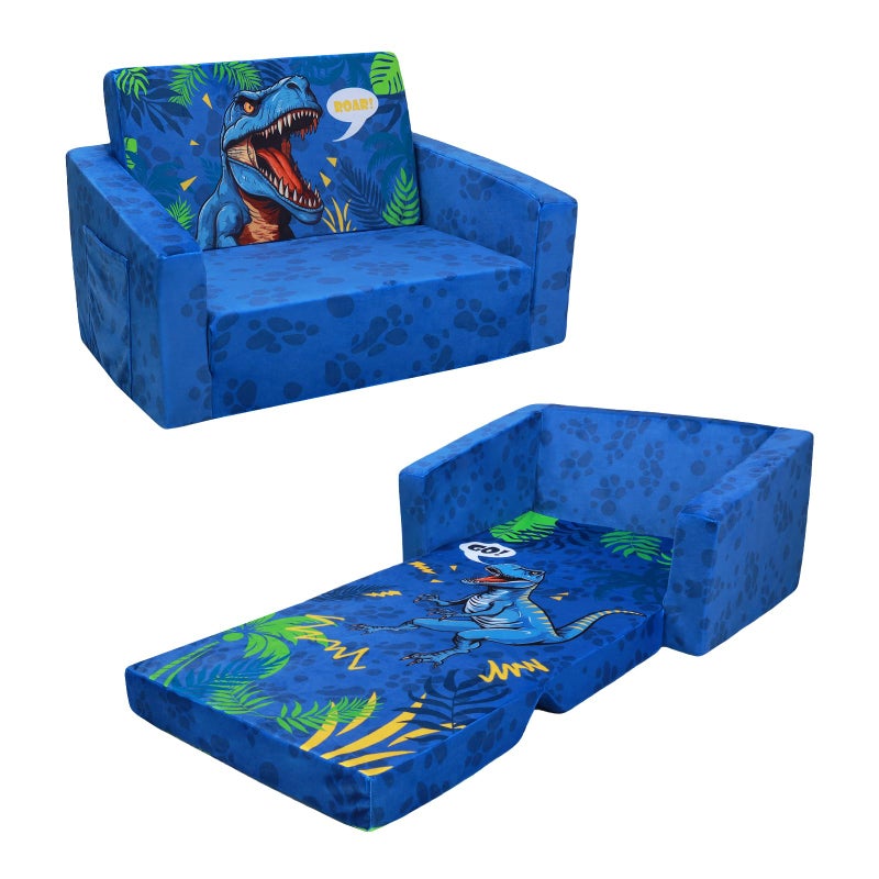 decalsweet Foldable Kids Sofas Couch 2 in 1 Children Convertible Sofa to Lounger Flip Open Toddlers Sofa Bed - Image 1