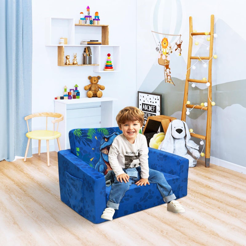 decalsweet Foldable Kids Sofas Couch 2 in 1 Children Convertible Sofa to Lounger Flip Open Toddlers Sofa Bed - Image 2
