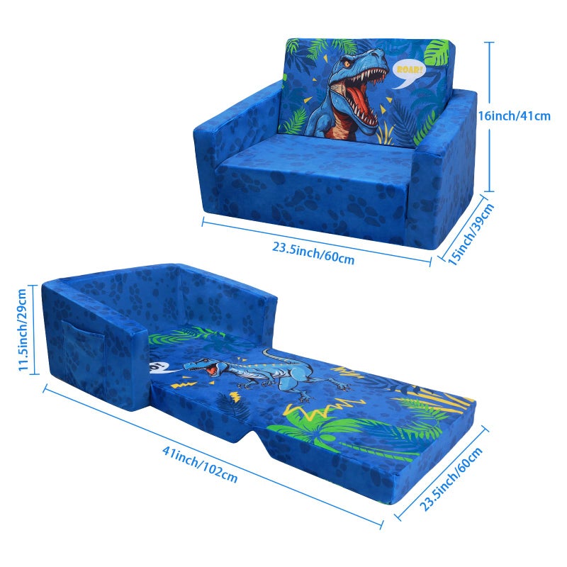 decalsweet Foldable Kids Sofas Couch 2 in 1 Children Convertible Sofa to Lounger Flip Open Toddlers Sofa Bed - Image 3
