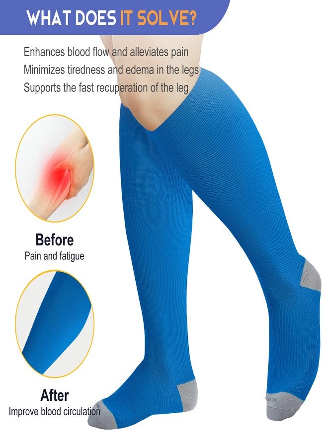 LEVSOX Plus Size Compression Socks for Women Men Wide Calf Extra Large 15-20 mmHg Knee High Sock for Nurses Pregnant Travel, 3 Pairs/Blue/Navy blue/Hot pink, M - Image 2