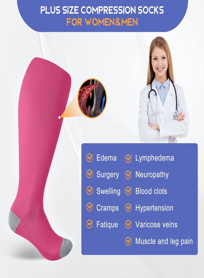 LEVSOX Plus Size Compression Socks for Women Men Wide Calf Extra Large 15-20 mmHg Knee High Sock for Nurses Pregnant Travel, 3 Pairs/Blue/Navy blue/Hot pink, M - Image 5