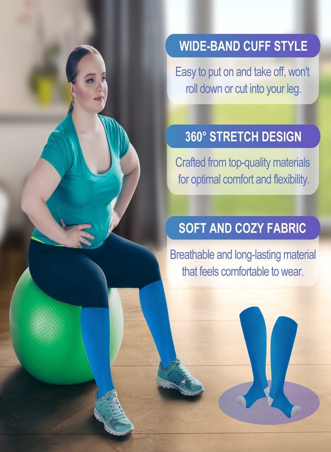 LEVSOX Plus Size Compression Socks for Women Men Wide Calf Extra Large 15-20 mmHg Knee High Sock for Nurses Pregnant Travel, 3 Pairs/Blue/Navy blue/Hot pink, M - Image 3
