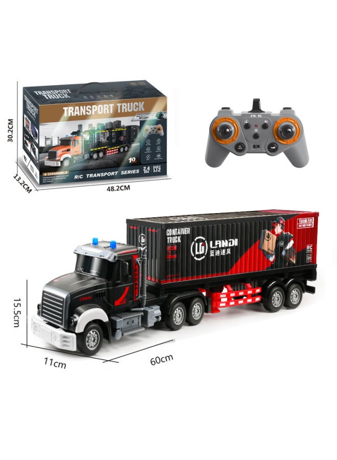 Electric Remote Control Container Trailer With Light Music Double-layer Transport Vehicle Simulation Container Children's Toy Men-Color:9013 Remote Control 9-pass Container Trailer With Light And Music (black) Body Uv Color Printing-Proportion:Package 4: 2 Lithium Battery 1 Charging Cable 1 Remote Control Battery  - Image 1