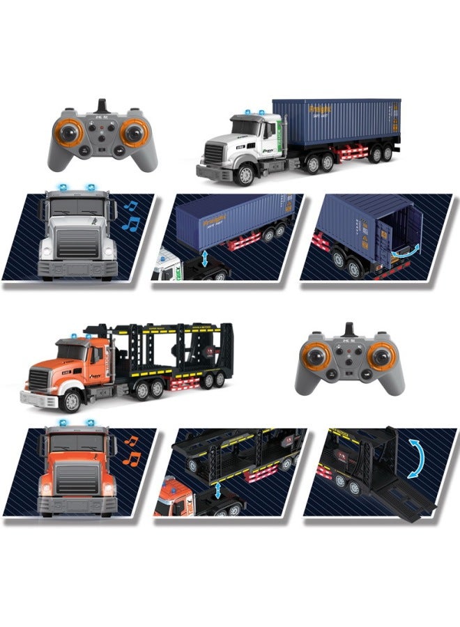 Electric Remote Control Container Trailer With Light Music Double-layer Transport Vehicle Simulation Container Children's Toy Men-Color:9013 Remote Control 9-pass Container Trailer With Light And Music (black) Body Uv Color Printing-Proportion:Package 4: 2 Lithium Battery 1 Charging Cable 1 Remote Control Battery  - Image 5