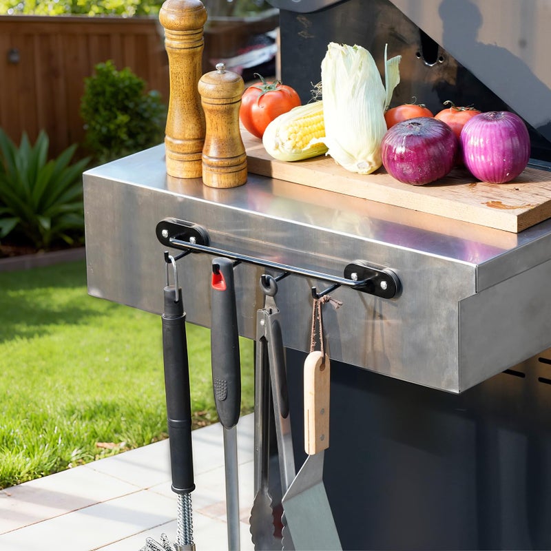 Skyflame Magnetic BBQ Tool Rack - Universal Metal Fridge Organizer Grill Cutlery Holder Towel Hanger - 4 Hooks Storage for Hanging Kitchen Utensils Smoker Tools & Other Accessories, 12" Long - Image 5