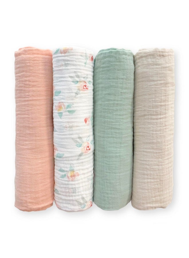 SwaddleDesigns Cotton Muslin Swaddle Blankets For Baby Girl, Set Of 4, Receiving Blankets For Newborn, Baby Registry & Gift, 46X46 Inches, Watercolor Peachy Pink Floral - Image 1