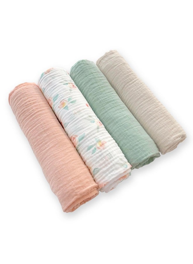SwaddleDesigns Cotton Muslin Swaddle Blankets For Baby Girl, Set Of 4, Receiving Blankets For Newborn, Baby Registry & Gift, 46X46 Inches, Watercolor Peachy Pink Floral - Image 2