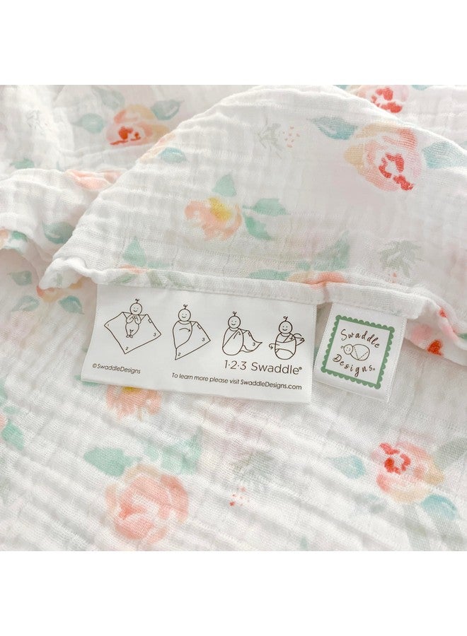 SwaddleDesigns Cotton Muslin Swaddle Blankets For Baby Girl, Set Of 4, Receiving Blankets For Newborn, Baby Registry & Gift, 46X46 Inches, Watercolor Peachy Pink Floral - Image 3