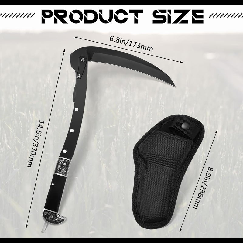 WILLBOND Simple practical structure Black Sharp Folding Sickle Garden Tool Portable Safety Grass Hand Sickle Knife with Sheath Wooden Handle 2 Sections for Gardening Farming Lawn Grass Weeds Hand Tools Multiple design variants - Image 2