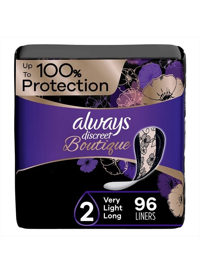 Always Discreet Boutique Adult Incontinence & Postpartum Liners For Women, Size 2, Very Light Absorbency, Long Length, 32 Count x 3 Packs (96 Count total) (Packaging May Vary) - Image 1