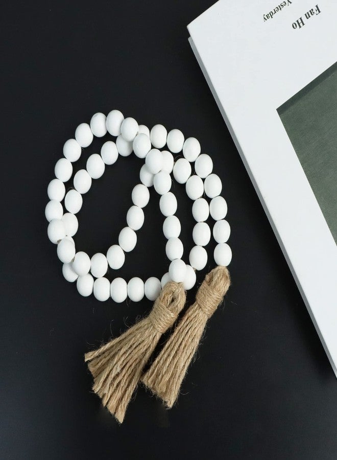 Meplait 39in Wood Bead Garland Farmhouse with Tassels,Versatile Prayer Beads Boho Chic Wall Hanging Home Decor (White) - Image 4