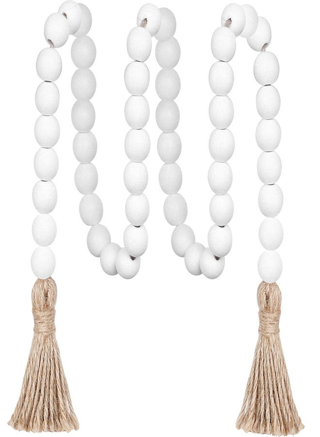 Meplait 39in Wood Bead Garland Farmhouse with Tassels,Versatile Prayer Beads Boho Chic Wall Hanging Home Decor (White) - Image 1
