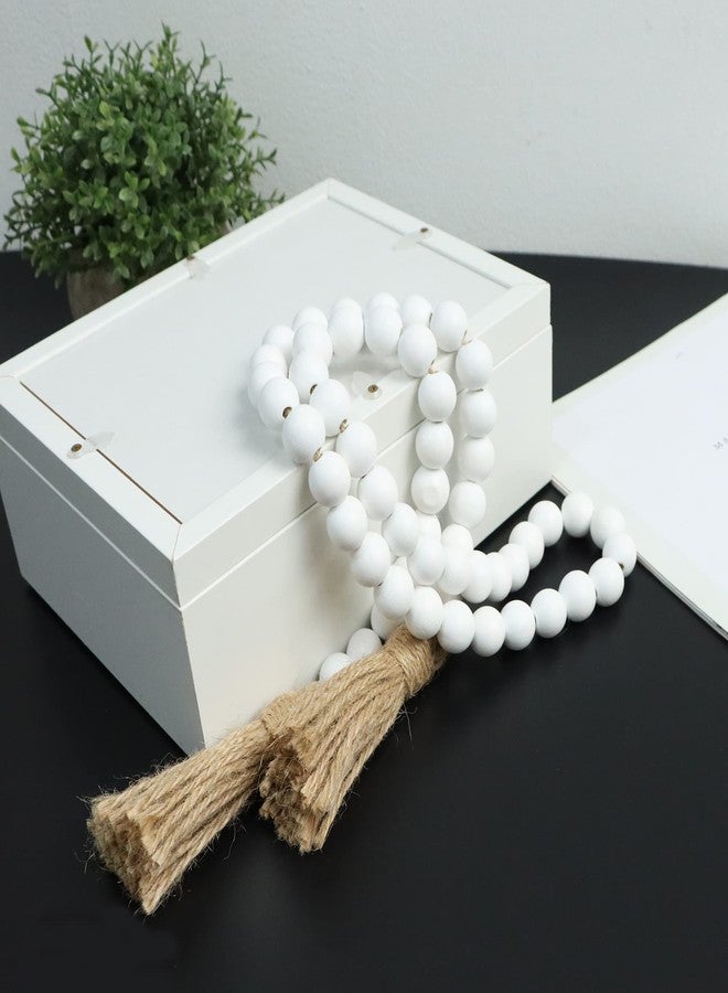 Meplait 39in Wood Bead Garland Farmhouse with Tassels,Versatile Prayer Beads Boho Chic Wall Hanging Home Decor (White) - Image 2