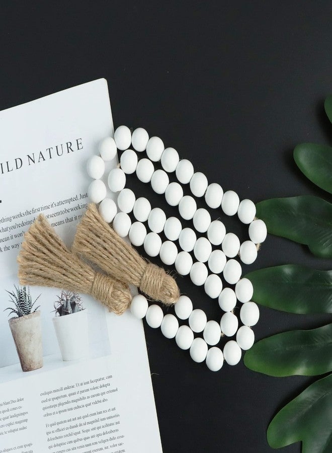 Meplait 39in Wood Bead Garland Farmhouse with Tassels,Versatile Prayer Beads Boho Chic Wall Hanging Home Decor (White) - Image 3