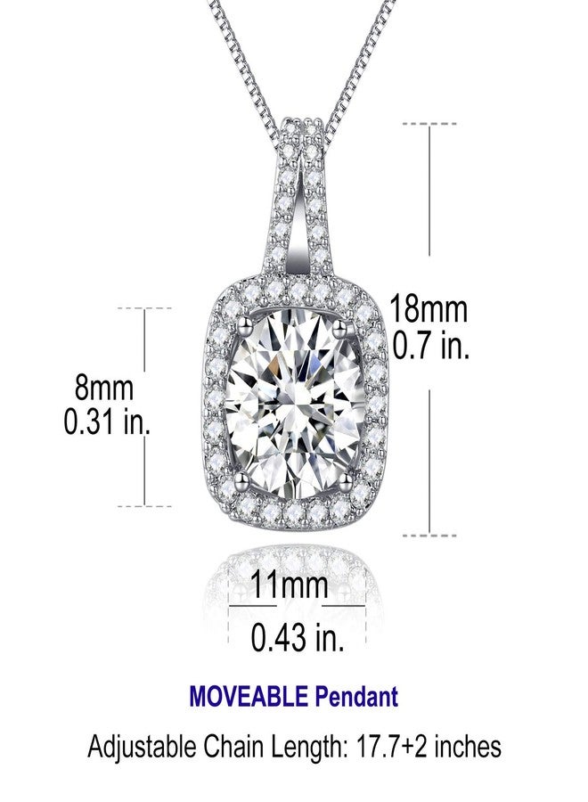 SBLING Platinum Plated Cubic Zirconia Cushion Shape Halo Pendant Necklace - Image 5