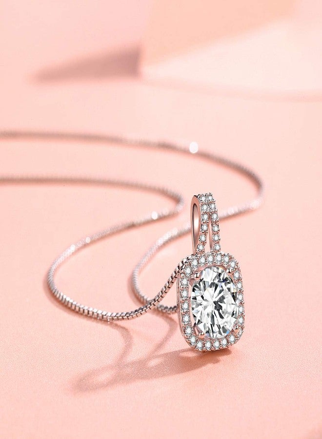 SBLING Platinum Plated Cubic Zirconia Cushion Shape Halo Pendant Necklace - Image 2