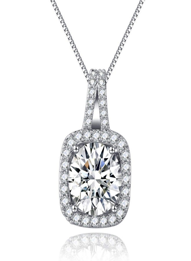 SBLING Platinum Plated Cubic Zirconia Cushion Shape Halo Pendant Necklace - Image 1