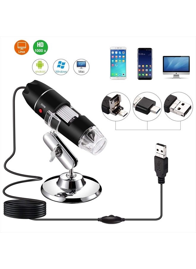 Jiusion - 40 to 1000x Magnification Endoscope, 8 LED USB 2.0 Digital Microscope, Mini Camera with OTG Adapter and Metal Stand, Compatible with Mac Windows 7 8 10 11 Android Linux - Image 1