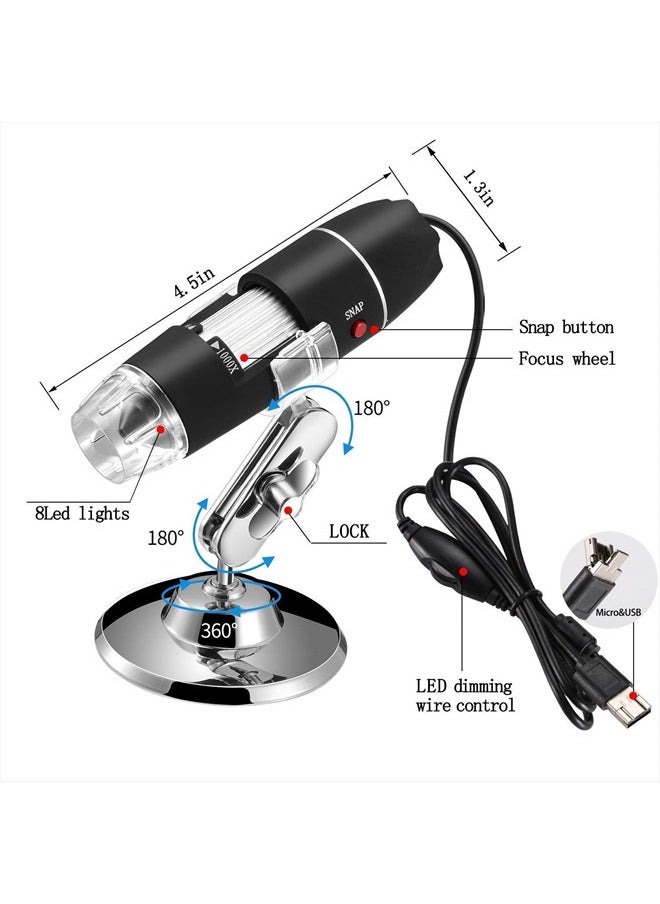 Jiusion - 40 to 1000x Magnification Endoscope, 8 LED USB 2.0 Digital Microscope, Mini Camera with OTG Adapter and Metal Stand, Compatible with Mac Windows 7 8 10 11 Android Linux - Image 1