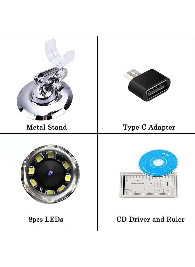 Jiusion - 40 to 1000x Magnification Endoscope, 8 LED USB 2.0 Digital Microscope, Mini Camera with OTG Adapter and Metal Stand, Compatible with Mac Windows 7 8 10 11 Android Linux - Image 1
