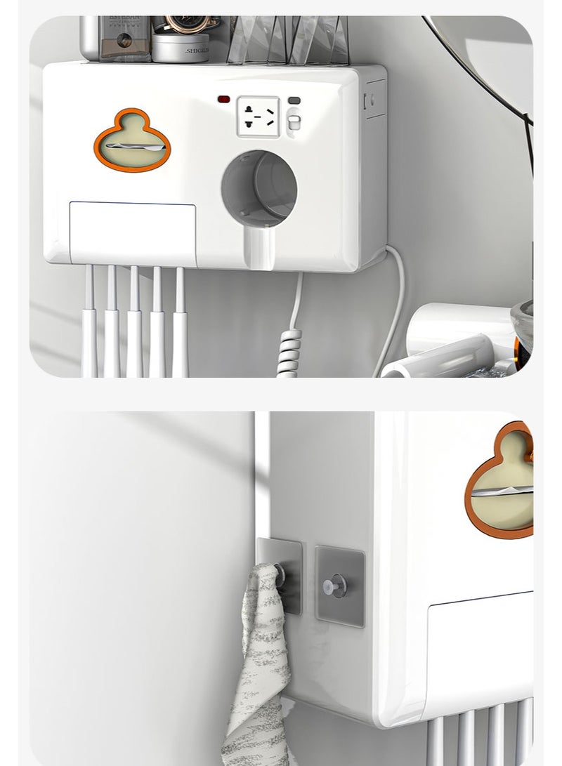 Premium 5‑in‑1 Smart Bathroom Hub – Wall‑Mounted Organizer with Tissue Dispenser, Aromatherapy Diffuser, Negative Ion Hair Dryer & UV Toothbrush Sterilizer. (White) - Image 5