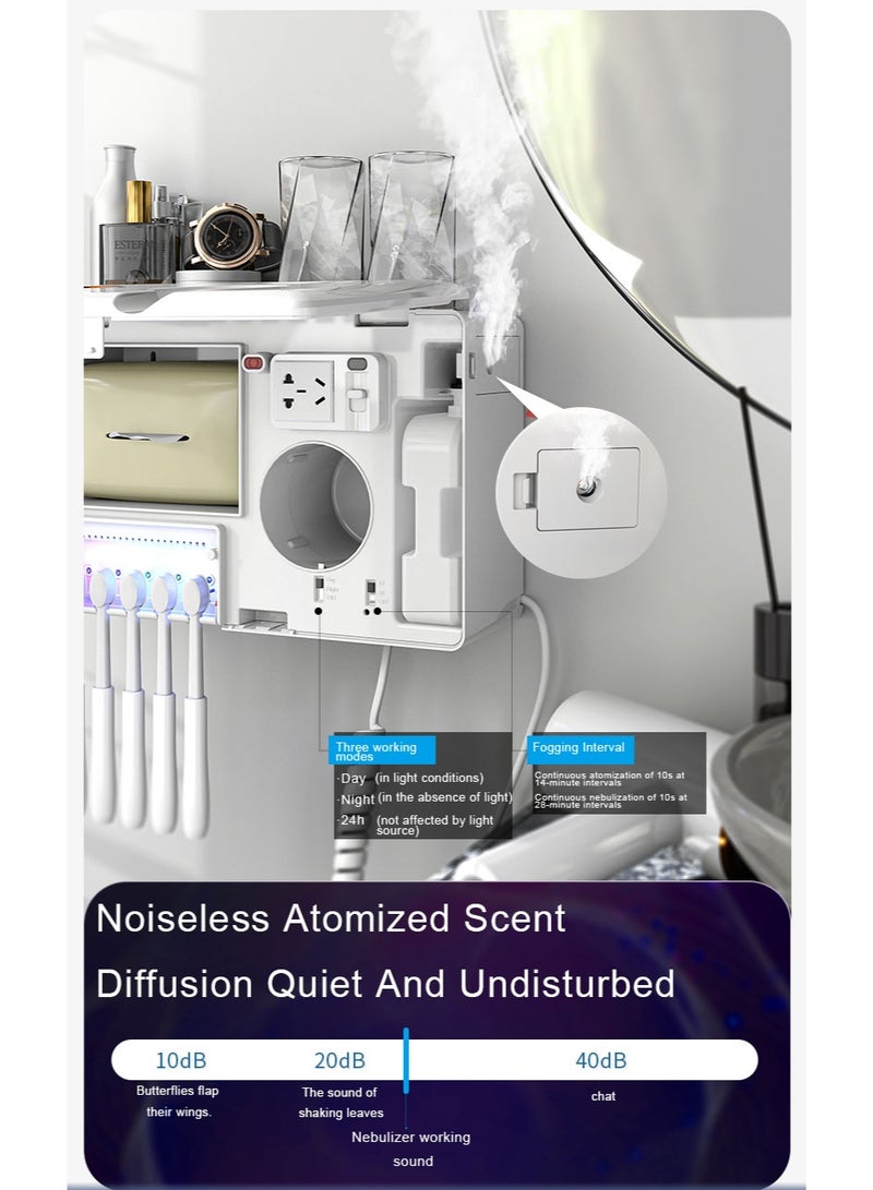 Premium 5‑in‑1 Smart Bathroom Hub – Wall‑Mounted Organizer with Tissue Dispenser, Aromatherapy Diffuser, Negative Ion Hair Dryer & UV Toothbrush Sterilizer. (White) - Image 4