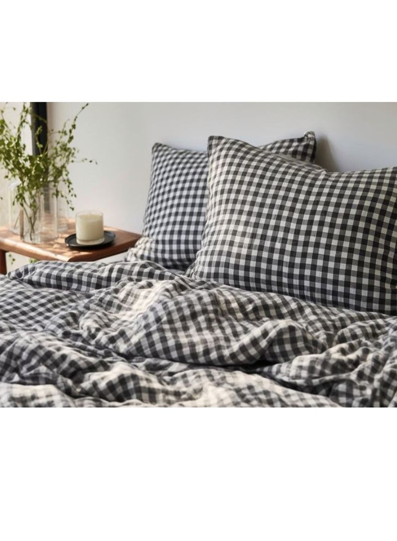 Yarlin-Bed Set (Flat Bedsheet for 160 cm beds and 2 Small Pillowcases (Black Cheks) Design