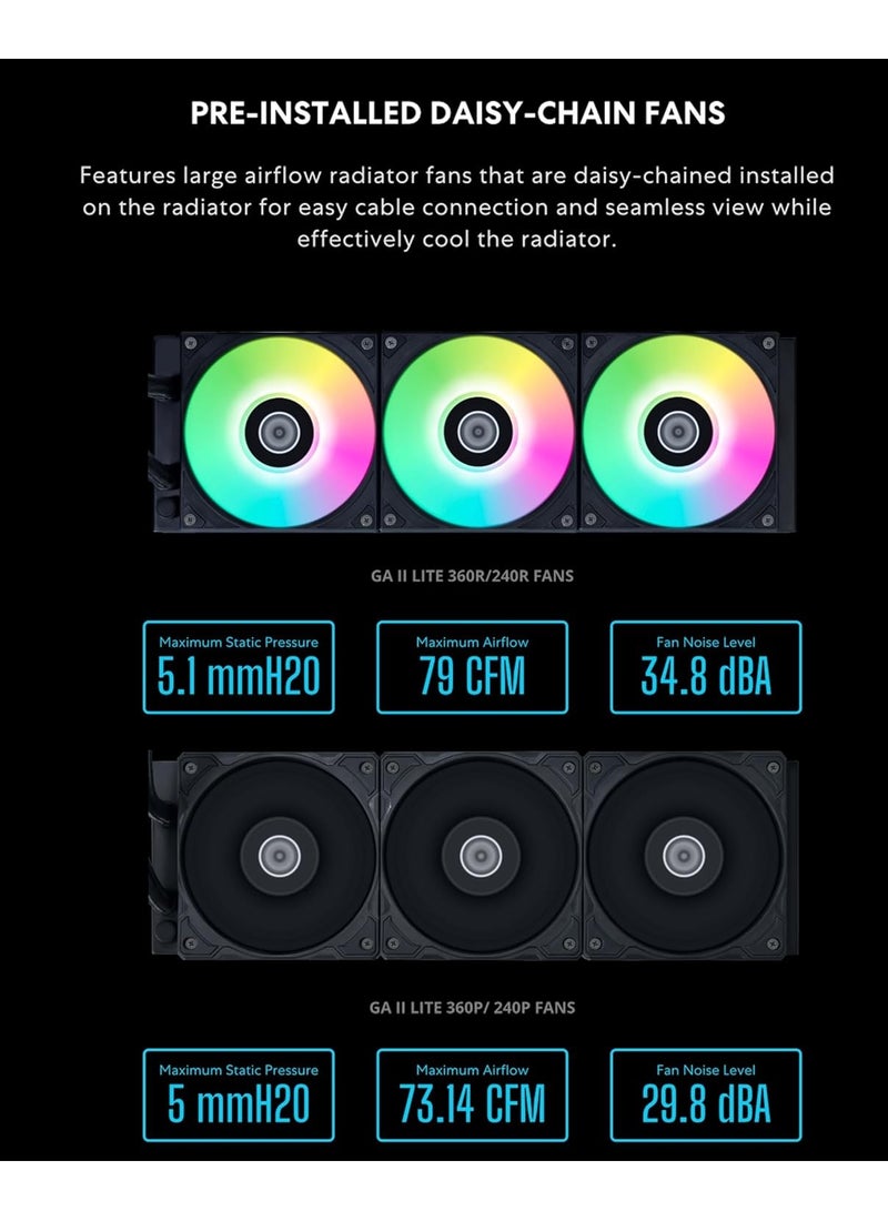 ليان لي مراوح جالاهاد II لايت 240 ملم PBT - اداء عالي، تصميم محمل اف دي بي، مضخة قابلة للتخصيص وغطاء قابل للتبديل - مروحة بي بي تي 28 ملم، تدعم شرائط اضاءة جانبية ARGB لـ LGA 1700/AM5/AM4 (GA2L24PB) - Image 3