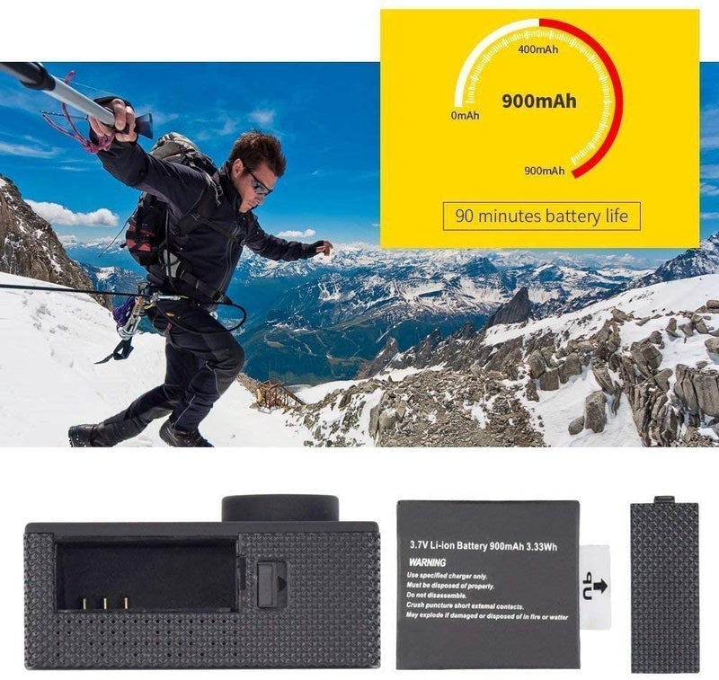 Vemont كاميرا أكشن VEMONT، كاميرا رياضية 12MP بدقة 1080P، كاميرا أكشن بدقة عالية 2.0 بوصة، كاميرا مقاومة للماء حتى عمق 30م/98 قدم مع مجموعة ملحقات التثبيت - Image 2