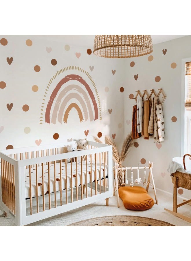 FUNLIFE Large Boho Rainbow Wall Decals Peel and Stick, Self Adhesive Boho Polka Dot Wall Decal Hearts Wall Sticker for Girls Bedroom Decor, Kids Nursery Room - Image 1