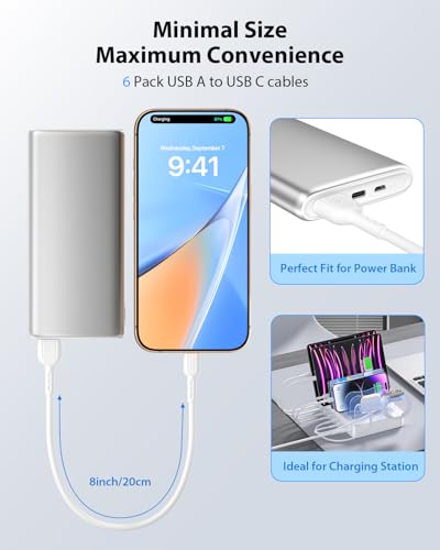 SOOPII Short USB C Cable6 Pack 8 Inch USB A to USB C CablesShort Type C Fast Charging CablesCompatible with lPhoneGalaxylPadLaptopCharging Station and Power Bank AccessoryWhite - Image 3