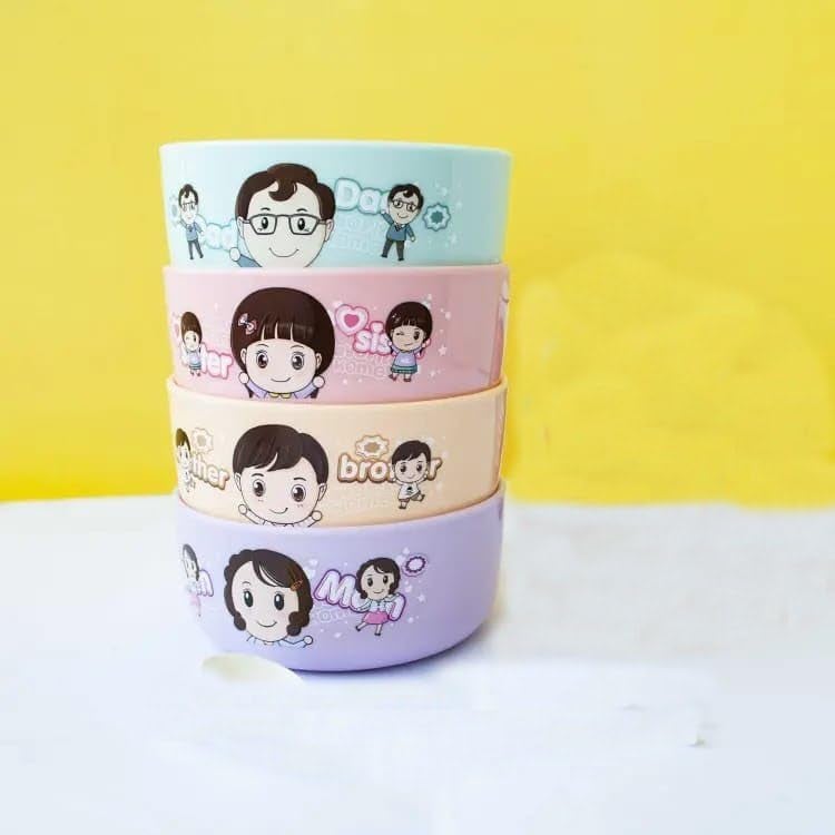 TERXA Plastic Family Bowl Set Cartoon Design Bowl for ChildrenKids Kitchen Bowl Food Mixing Bowl for CerealSaladRiceSoupPastaSnack Serving Bowl Set Set of 4 PCsMulticolor - Image 1