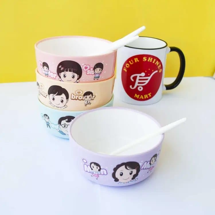 TERXA Plastic Family Bowl Set Cartoon Design Bowl for ChildrenKids Kitchen Bowl Food Mixing Bowl for CerealSaladRiceSoupPastaSnack Serving Bowl Set Set of 4 PCsMulticolor - Image 4