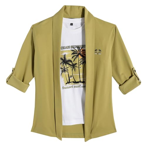 CAVIO Boys Full Sleeves Solid Shrug with T-Shirt Lemon - Image 1