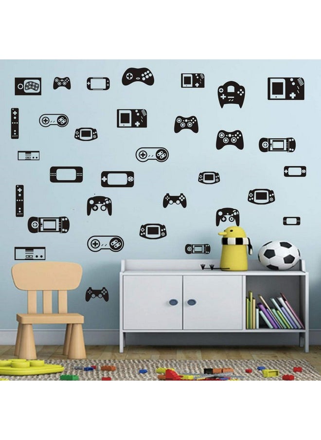 YOYOYU ART HOME DECOR Children Room Art Games Wall Sticker 50Pcsset Gamepad Game Console Vinyl Decor Stickers For Boys Bedroom Gaming Wall Decal Bedroom Removablr Murals Am108 (Black)  - Image 1