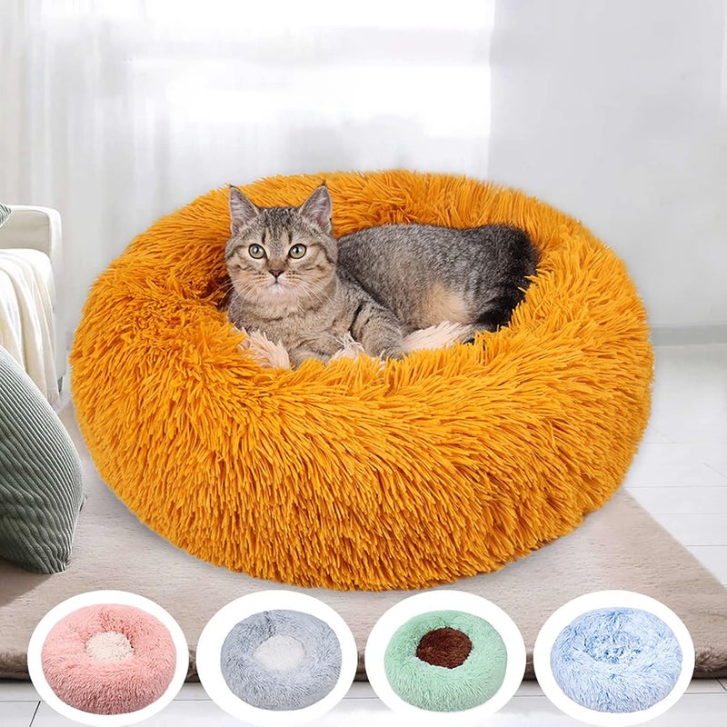 Donut Cat Bed, Donut Cuddler Dog Bed Cozy Fluffy Faux Fur Dog Cushion Bed, Outer Cover Can Zips Off, Removable and Washa,Orange,40cm (Brown 60cm) (Green 90cm) - Image 2