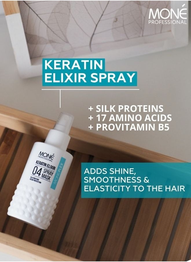 MONE Professional Moneplex 04 Spray Mask Keratin Elixir - Leave-in Hair Restoration Spray With Amino Acids & Liquid Keratin - Thermal Protection Up To 220°c - Revitalizes Severely Damaged Hair, 150 ml.  - Image 5
