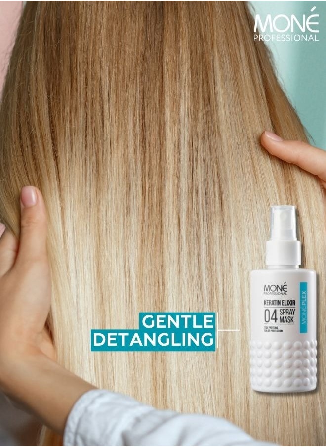 MONE Professional Moneplex 04 Spray Mask Keratin Elixir - Leave-in Hair Restoration Spray With Amino Acids & Liquid Keratin - Thermal Protection Up To 220°c - Revitalizes Severely Damaged Hair, 150 ml.  - Image 4