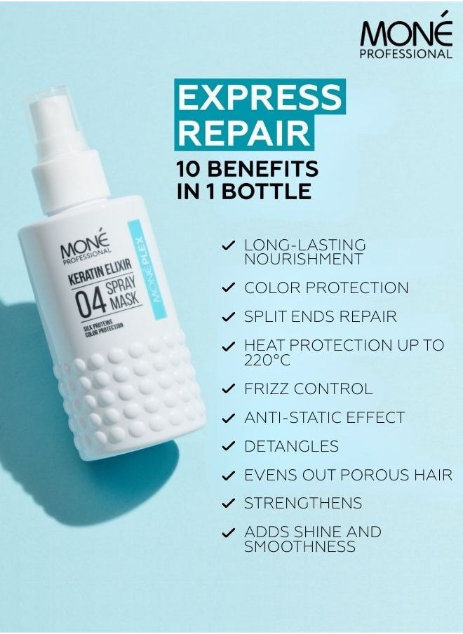 MONE Professional Moneplex 04 Spray Mask Keratin Elixir - Leave-in Hair Restoration Spray With Amino Acids & Liquid Keratin - Thermal Protection Up To 220°c - Revitalizes Severely Damaged Hair, 150 ml.  - Image 2